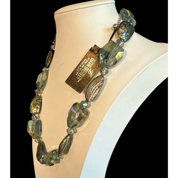 NWT Donna Dressler Sterling Silver Necklace Abalone Shell AB Crystal Bead 20" - Picture 2 of 7